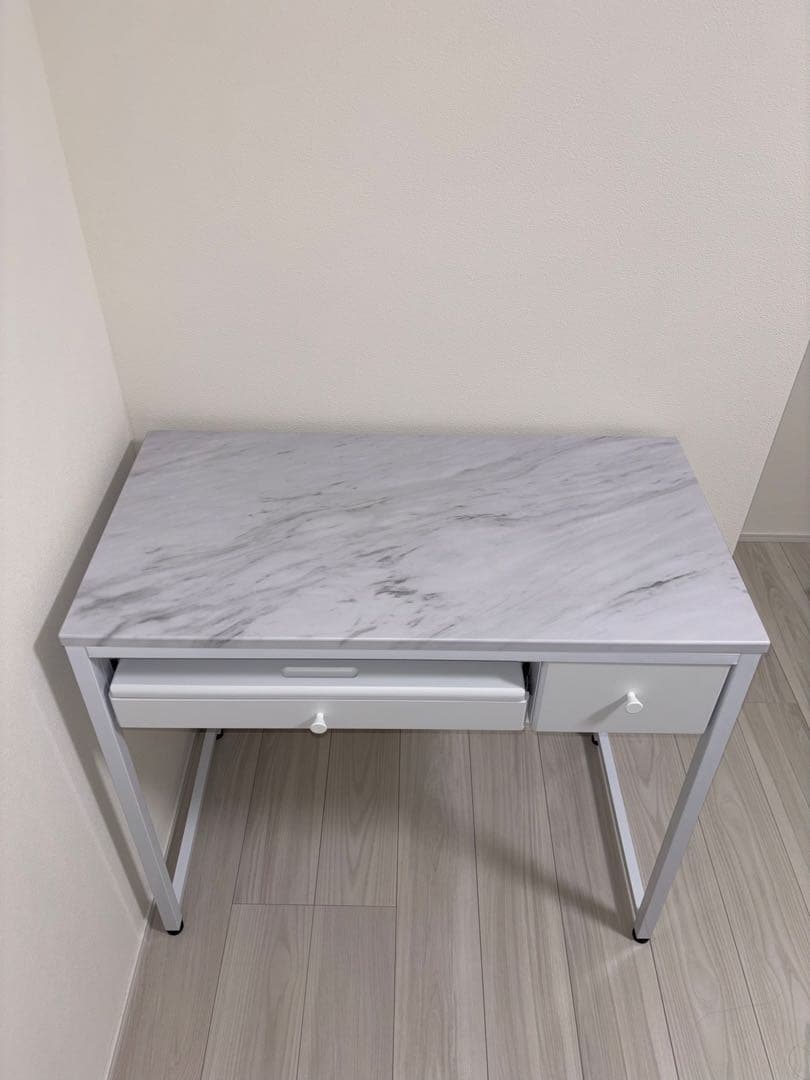 【新品】LOWYAコンパクトデスク [幅85] マーブルホワイト