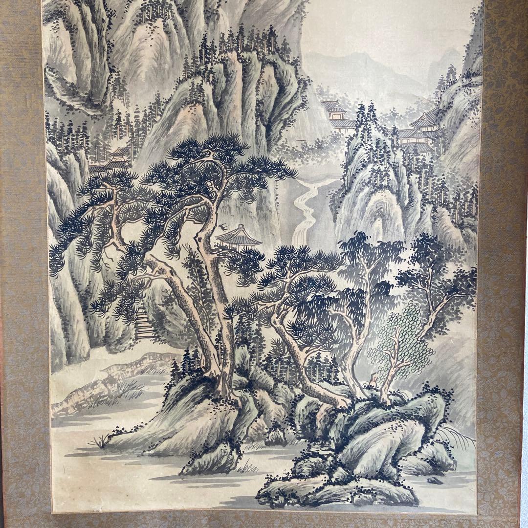 古い中国山水画掛軸