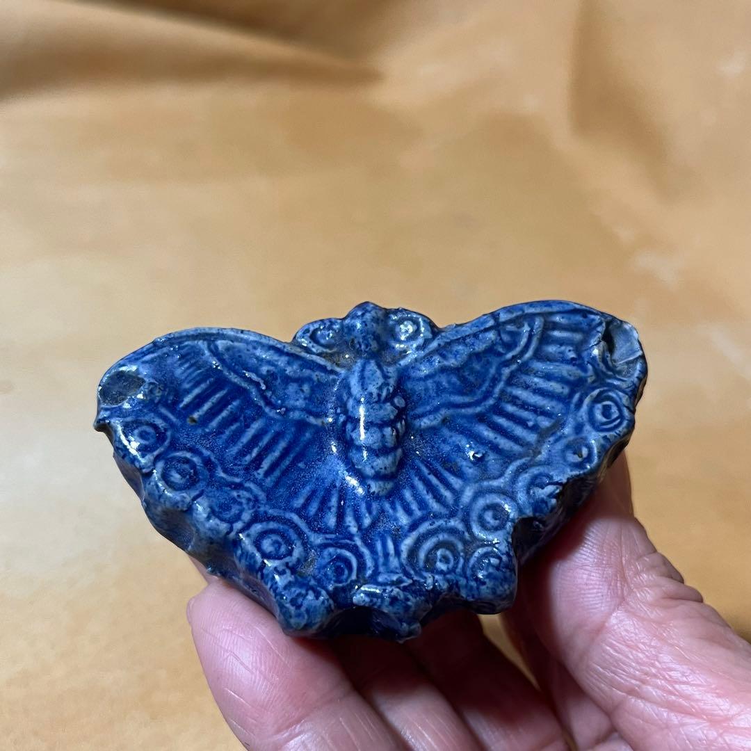 古美術 李朝　瑠璃釉　水滴　蝶