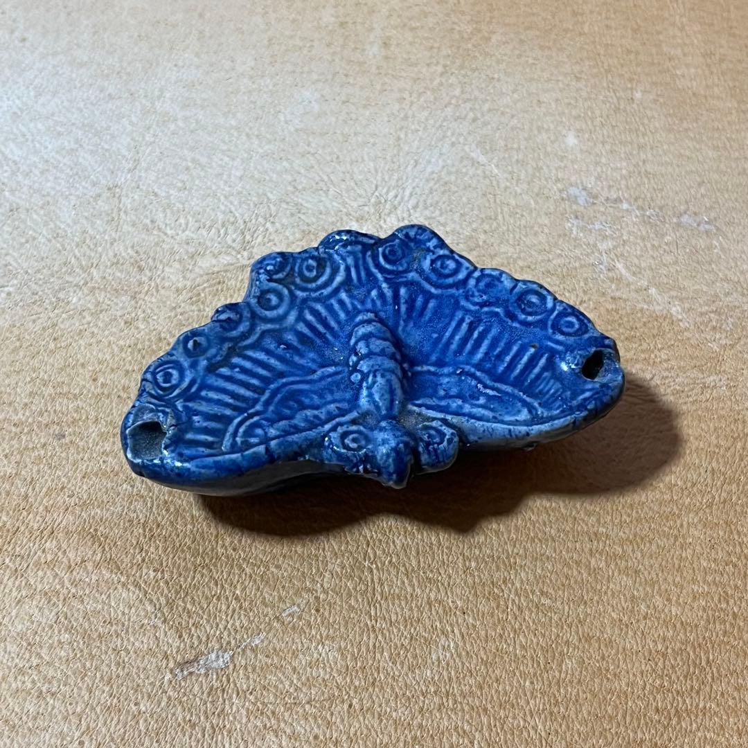 古美術 李朝　瑠璃釉　水滴　蝶
