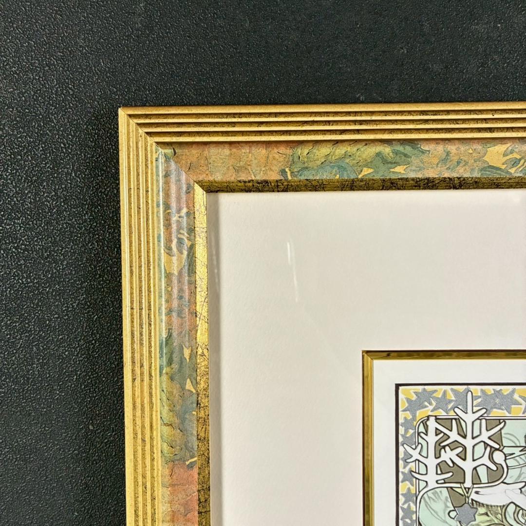 美品 アルフォンス・ミュシャ「四季・冬」リトグラフ 摺師サイン入り お洒落額装