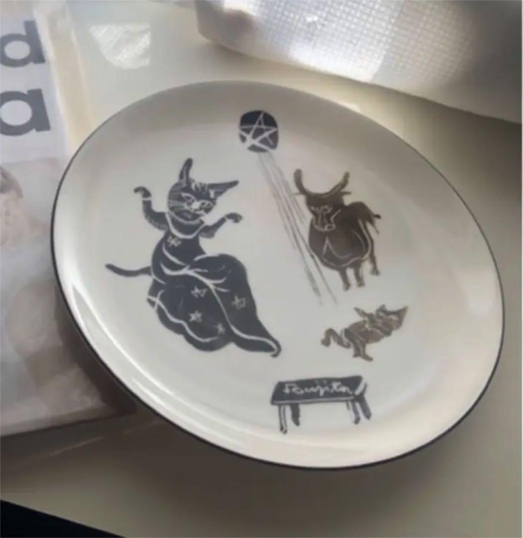 藤田嗣治　猫の絵皿　大皿　『猫と牛』