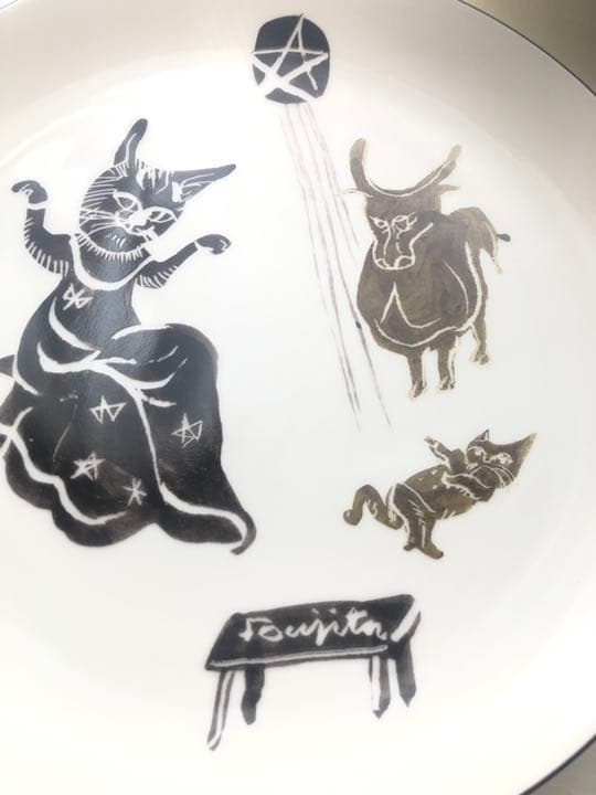 藤田嗣治　猫の絵皿　大皿　『猫と牛』