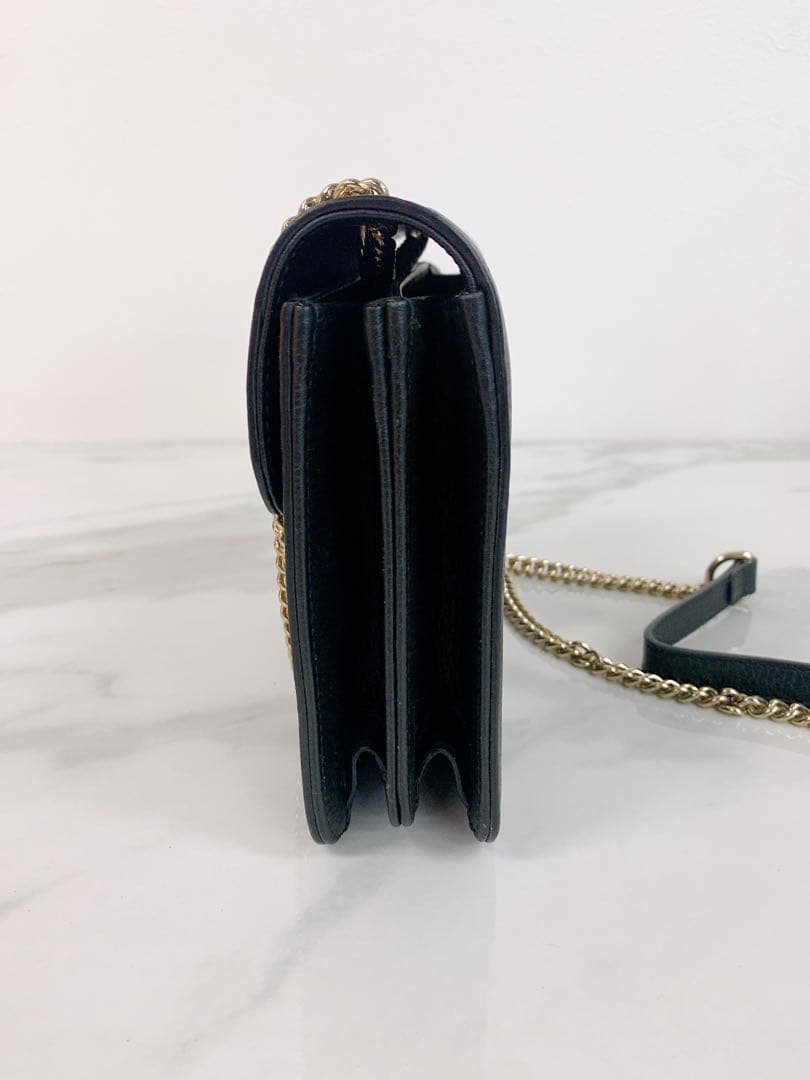 ＋GUCCI インターロッキングG チェーン　ショルダーバッグ レザー ブラック