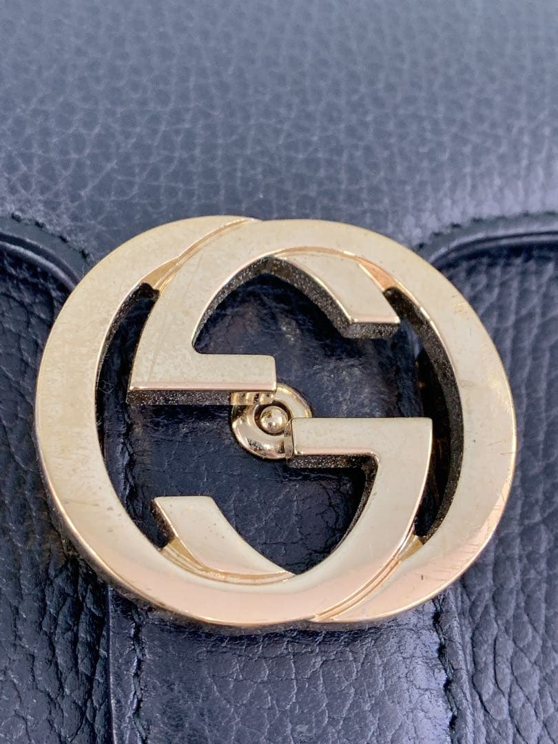 ＋GUCCI インターロッキングG チェーン　ショルダーバッグ レザー ブラック
