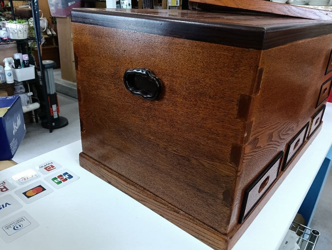 y【ビンテージ】木製火鉢 銅製内部コンパートメント付き