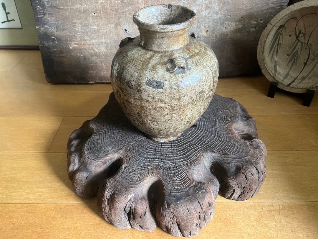 自然木 台座 盆栽 古陶磁 石仏 切株 木製 骨董 古美術