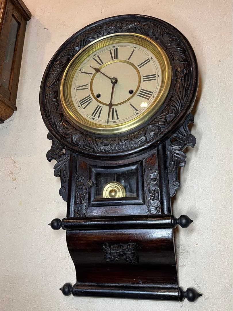 大型巻物　柱時計　古時計　振り子　レトロ　ゼンマイ　ボンボン　精工舎　ユンハンス