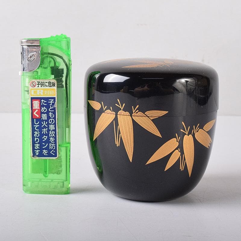 茶道具　山中塗　荒井喜峰作　笹蒔絵　利休棗　共布　共箱　V　7528
