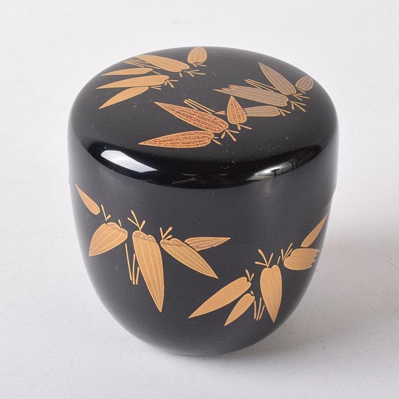 茶道具　山中塗　荒井喜峰作　笹蒔絵　利休棗　共布　共箱　V　7528