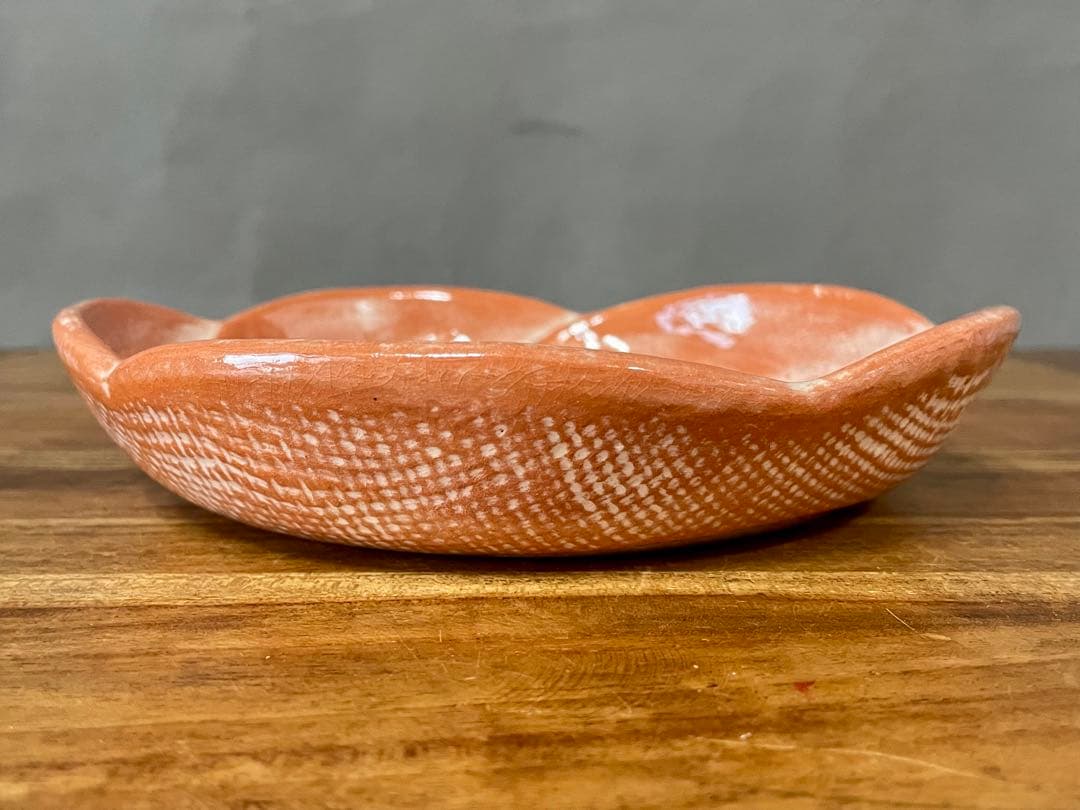 吉向松月　赤鉢(捻じ梅菓子器)　裏千家十六代 坐忘斎 書付 共箱　吉向十三軒松月