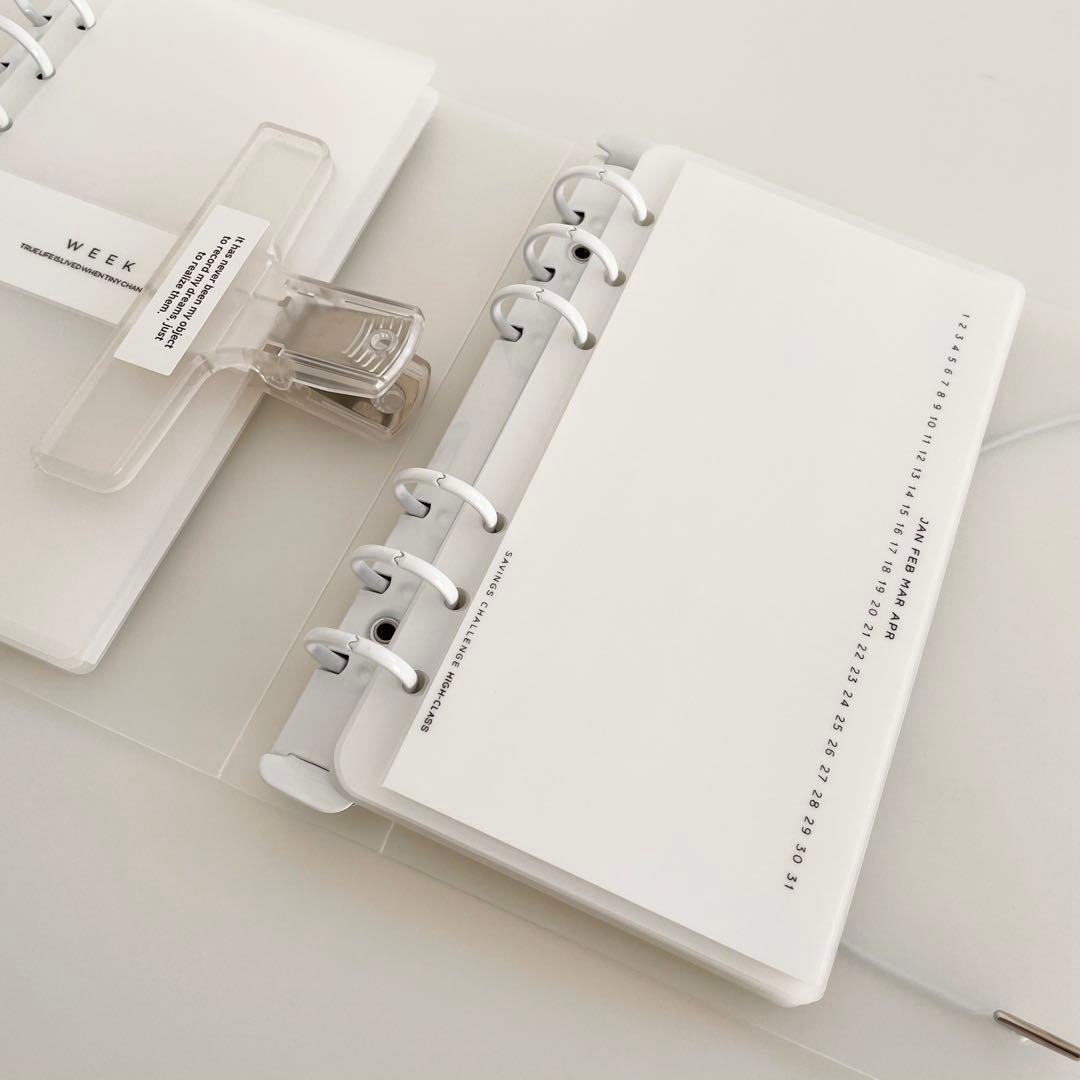 ゆみ　韓国　貯金　バインダー　リフィル　ダブルリングバインダー　白　6 黒