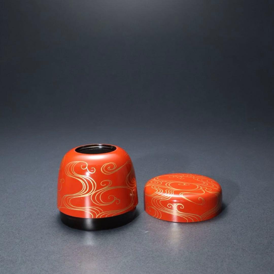 朱中棗　光琳波蒔絵　金蒔絵　岡本陽斎　共箱　R1418お3