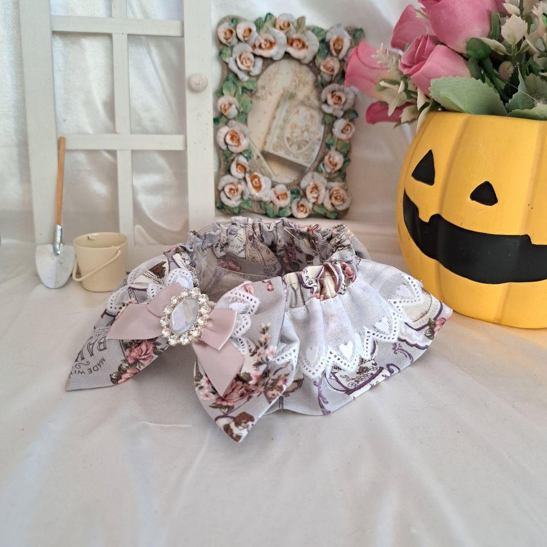 幅広シュシュ、ハロウィン限定、スイートロリータ(シルバー)わんちゃん猫ちゃん用