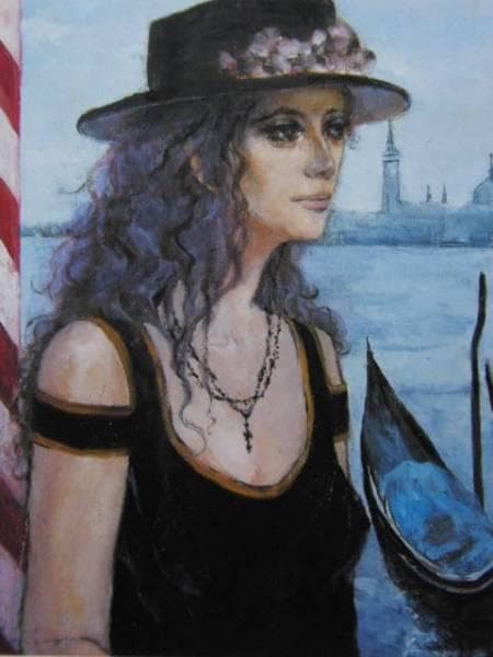 明野千秋、ゴンドラの詩、希少な画集より、新品高級額・額装付、状態良好