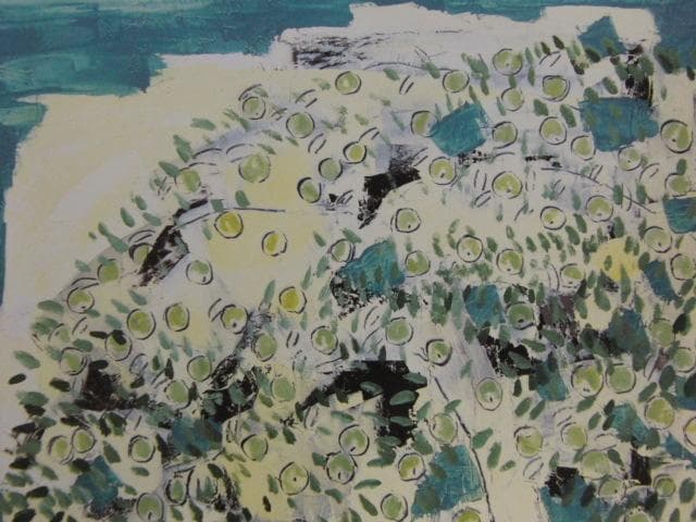 岡野博、青いりんごの木、希少画集画、新品高級額・額装付