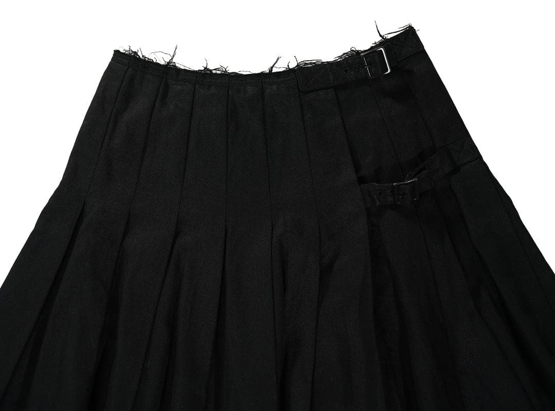Y's コットン リネン プリーツ スカート 裁ち切り ブラック 1 レディース
