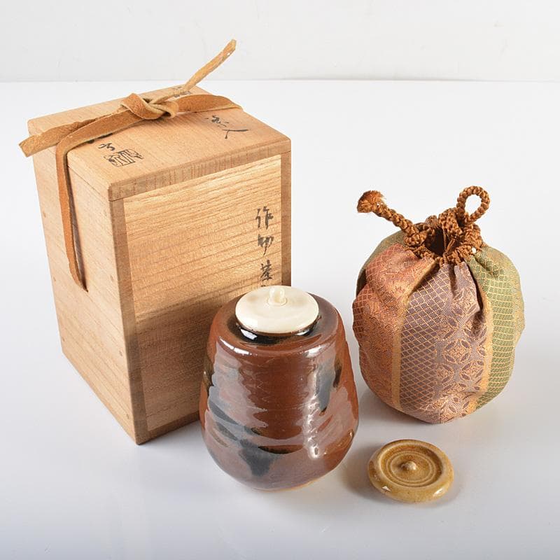 茶道具　京焼　肩衝茶入　在銘　仕覆付　共箱　V　R6258