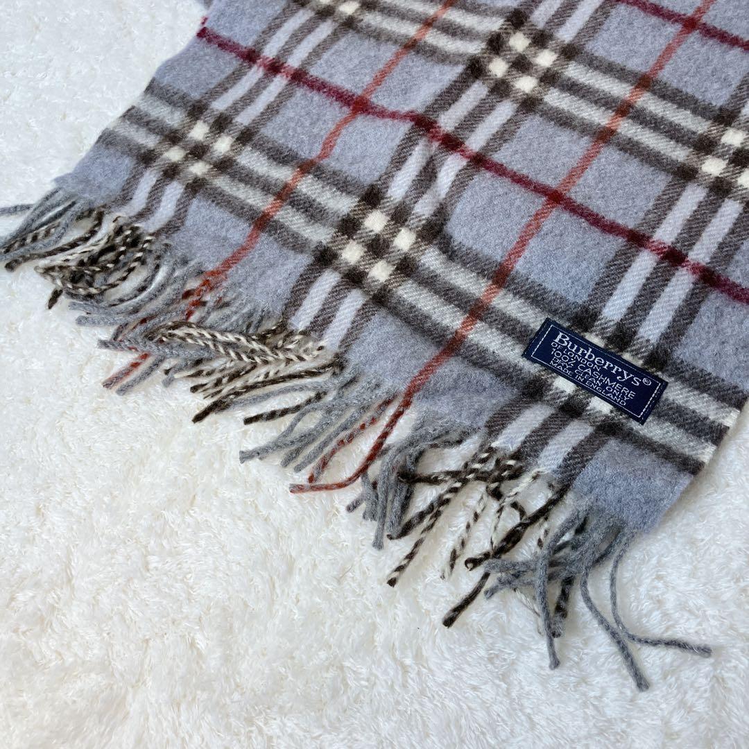 【美品】BURBERRY マフラー カシミヤ100% ノバチェック ライトブルー