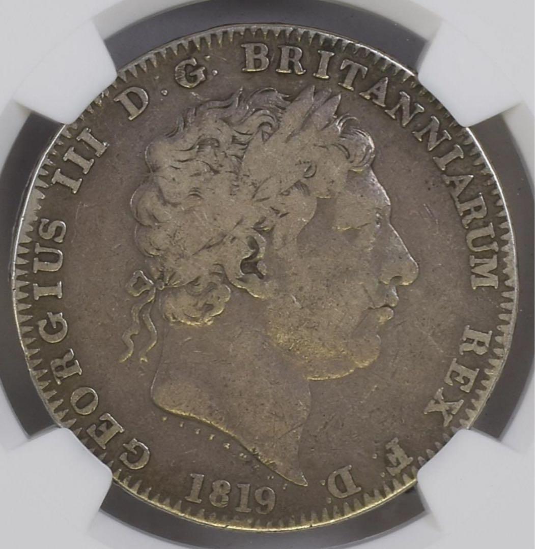 希少　イギリス　1819年 ジョージ3世　クラウン　NGC 鑑定　二重　刻印