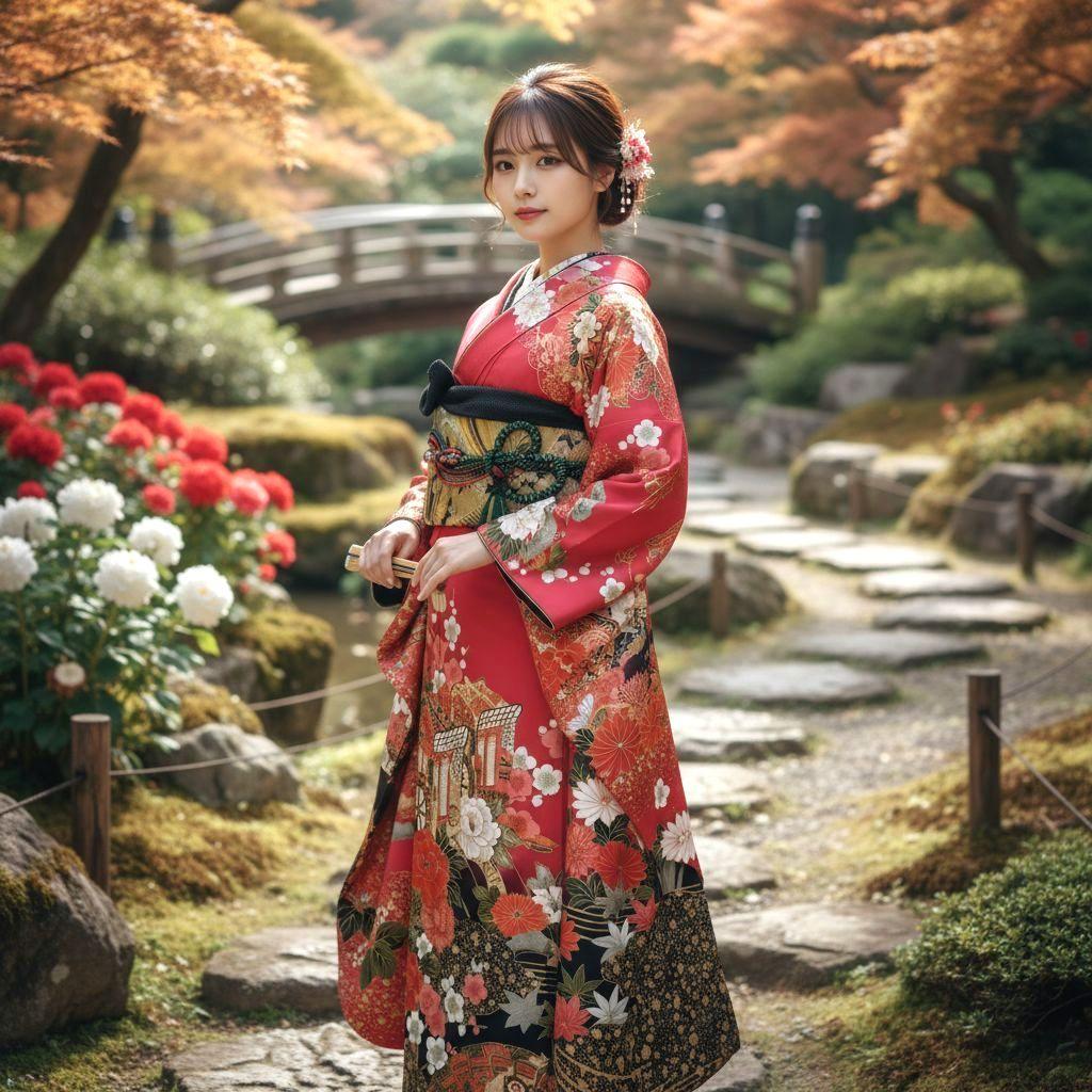 大特価SALE☆振袖フルセット(7点)・成人式・小柄な方向け・古典柄・金彩加工