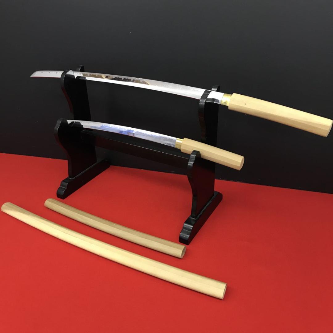 模造刀 白鞘 刀 脇差 セット　全長101/68cm　収納袋 刀剣美術 居合道