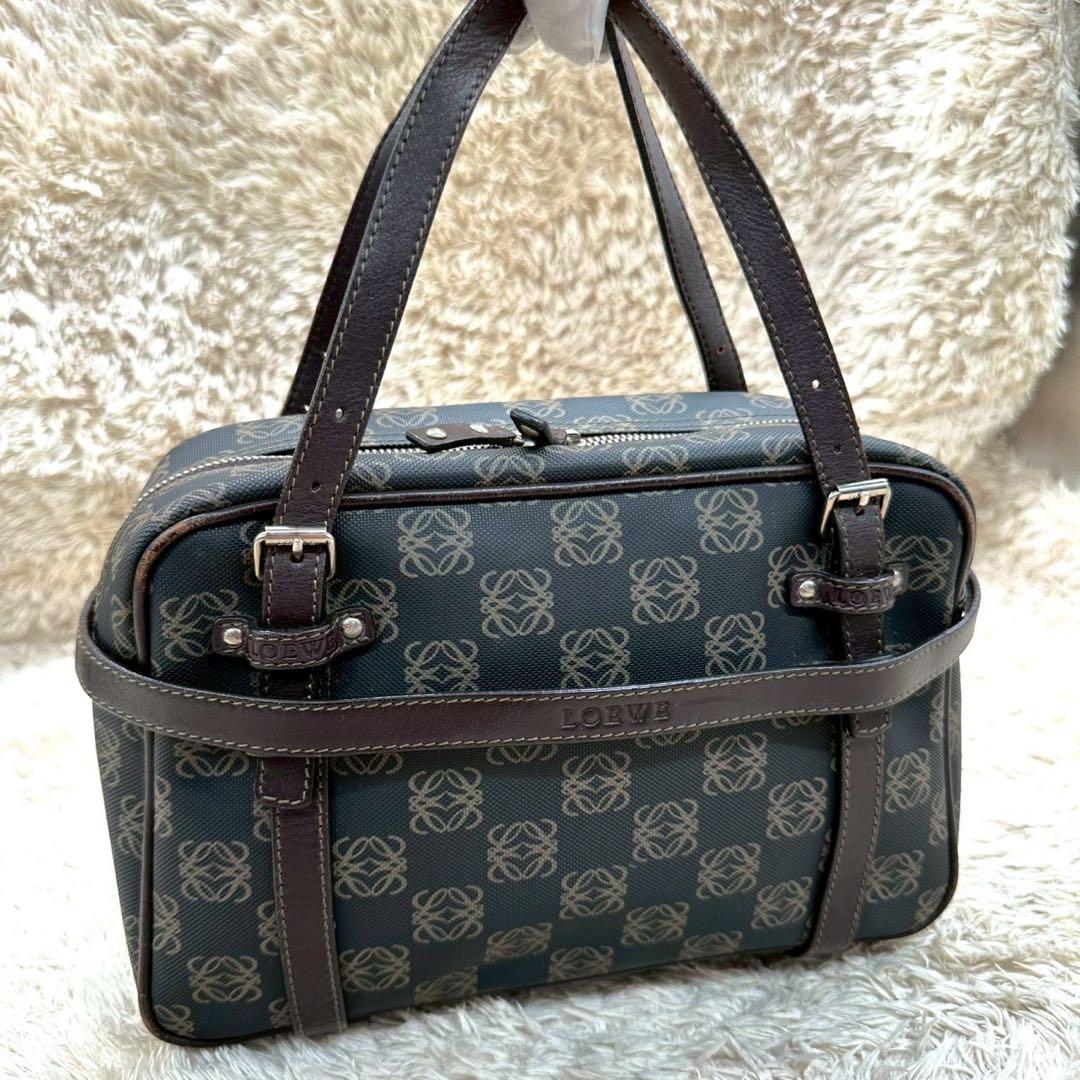 【美品】ロエベ ハンドバッグ ブラウン アナグラム ミニボストンバッグ