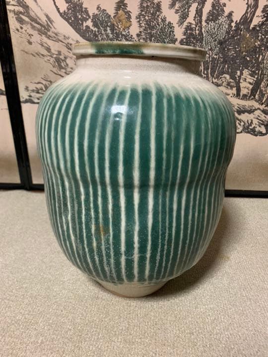 【大衆骨董】 信楽大壷 縞模様 ツボ茶道具骨董古物