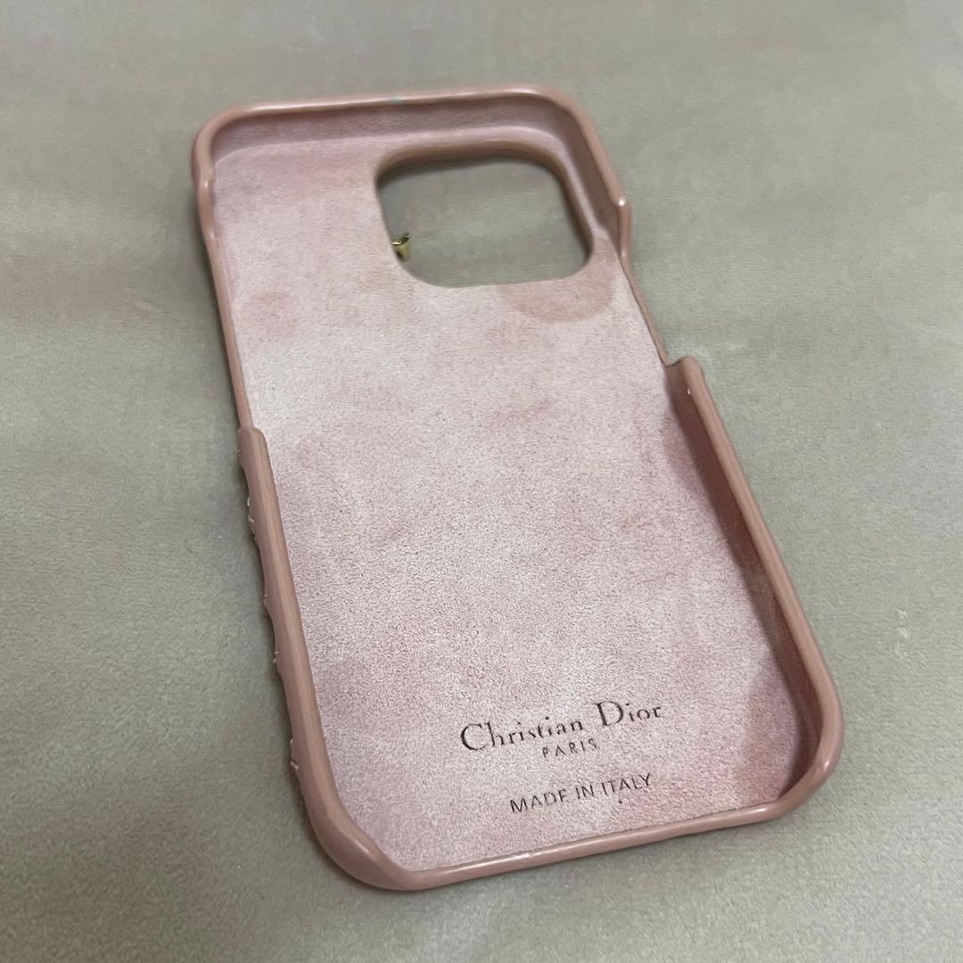Lady Dior iPhoneケース 13Pro カナージュラムスキン ピンク