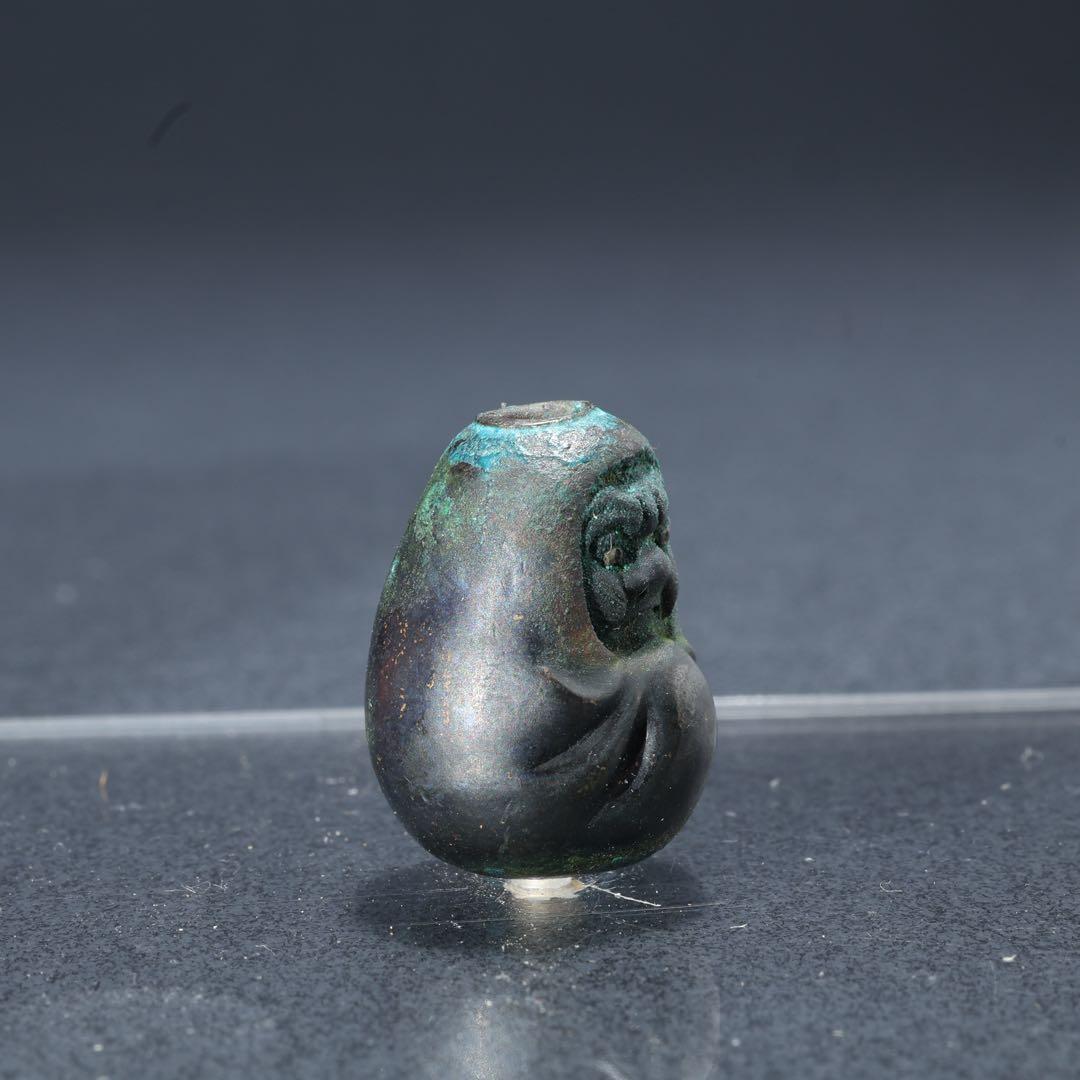 緒締め玉　達磨　提げもの　金属　黒　金工　R1642