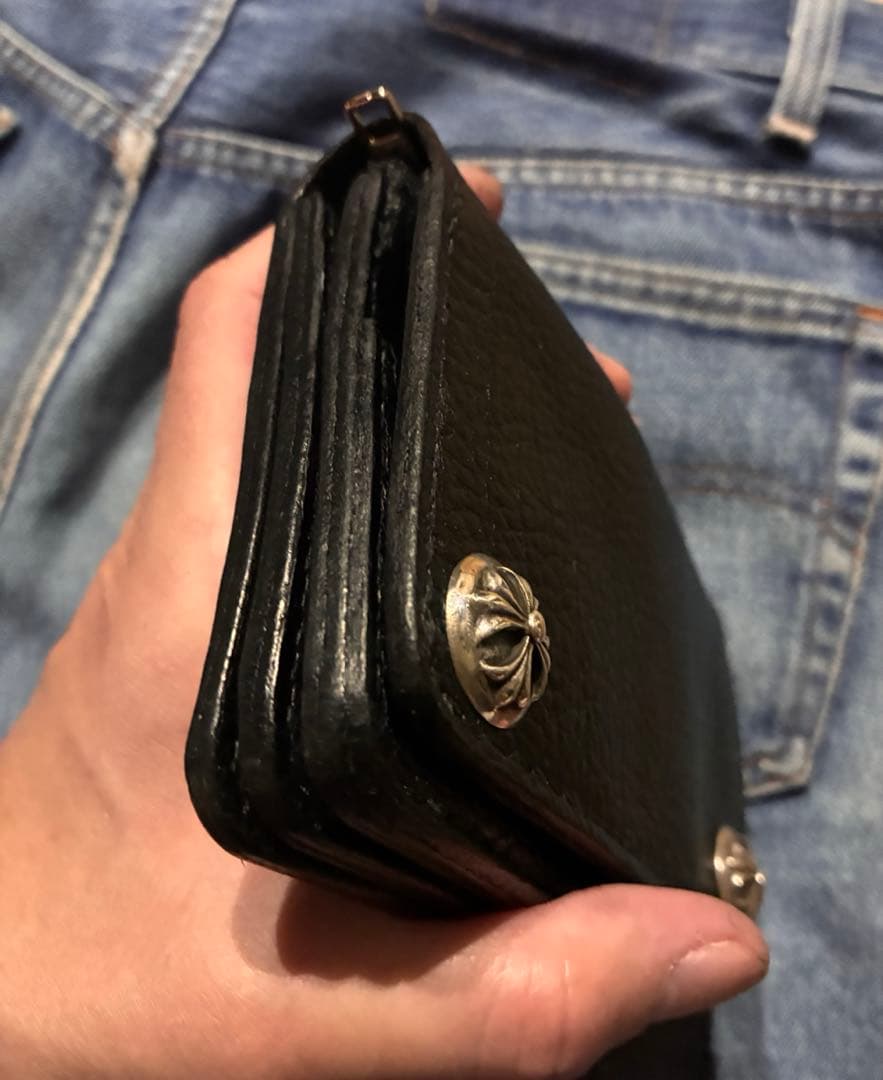 トラッカーウォレット　ミドルサイズ　シルバー925クロスコンチョ　シボ革