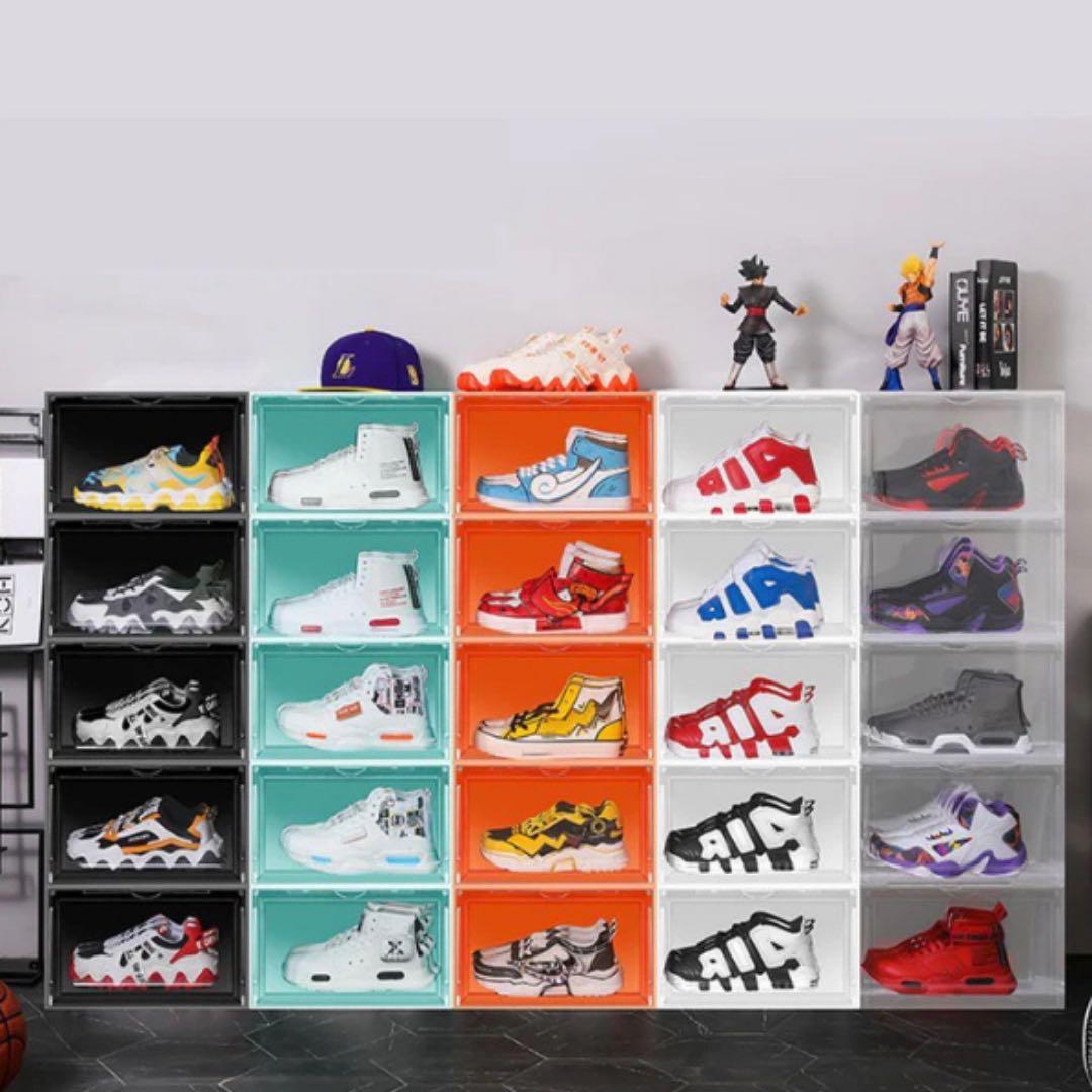 【送料無料】シューズボックス 大容量 ハイカット対応 透明 扉付き 2セット