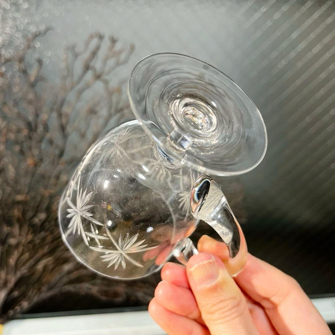 骨董　時代ガラス　ギヤマン　切子　耳付ききグラス　リキュールグラス　１客　ウラン