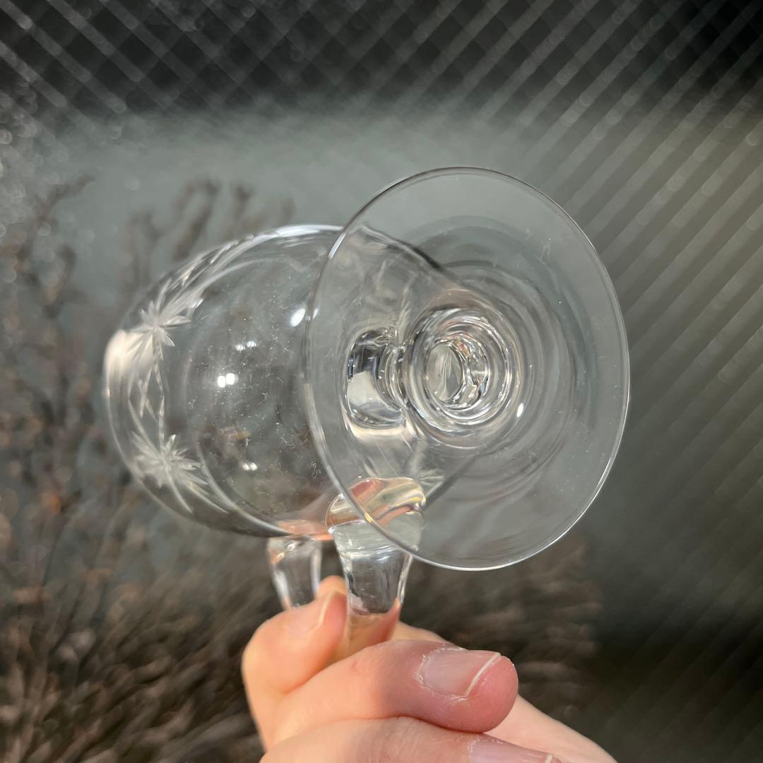 骨董　時代ガラス　ギヤマン　切子　耳付ききグラス　リキュールグラス　１客　ウラン