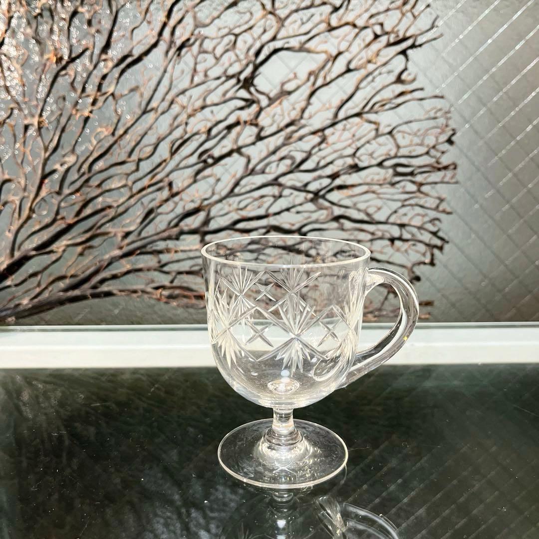 骨董　時代ガラス　ギヤマン　切子　耳付ききグラス　リキュールグラス　１客　ウラン