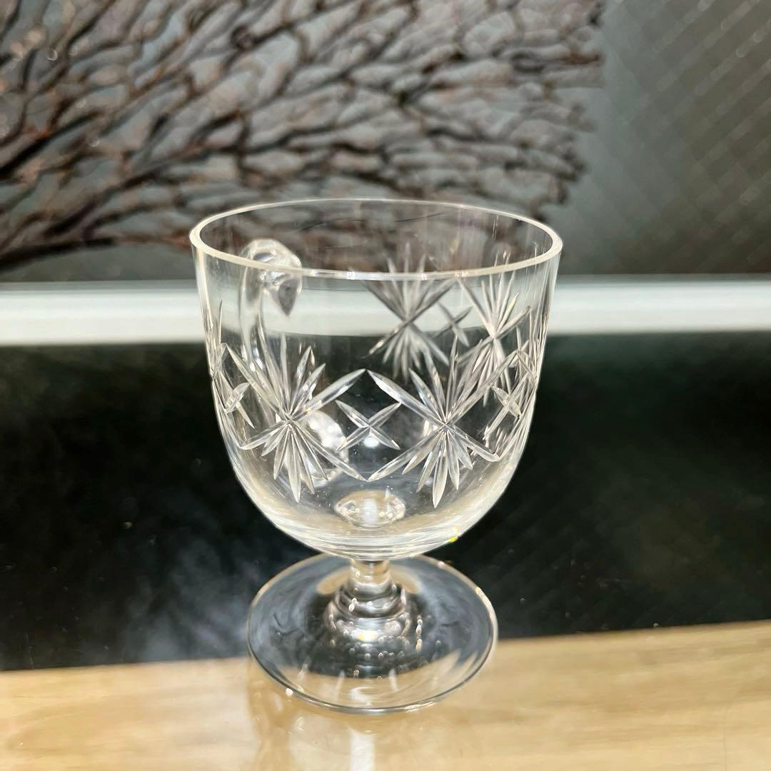 骨董　時代ガラス　ギヤマン　切子　耳付ききグラス　リキュールグラス　１客　ウラン