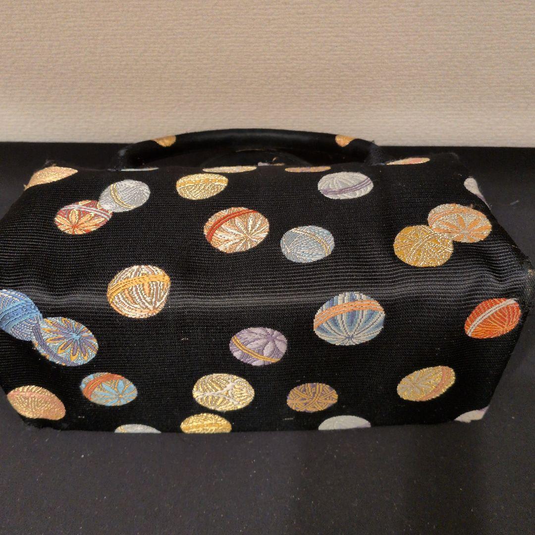 和装用バッグ 黒 丸模様刺繍