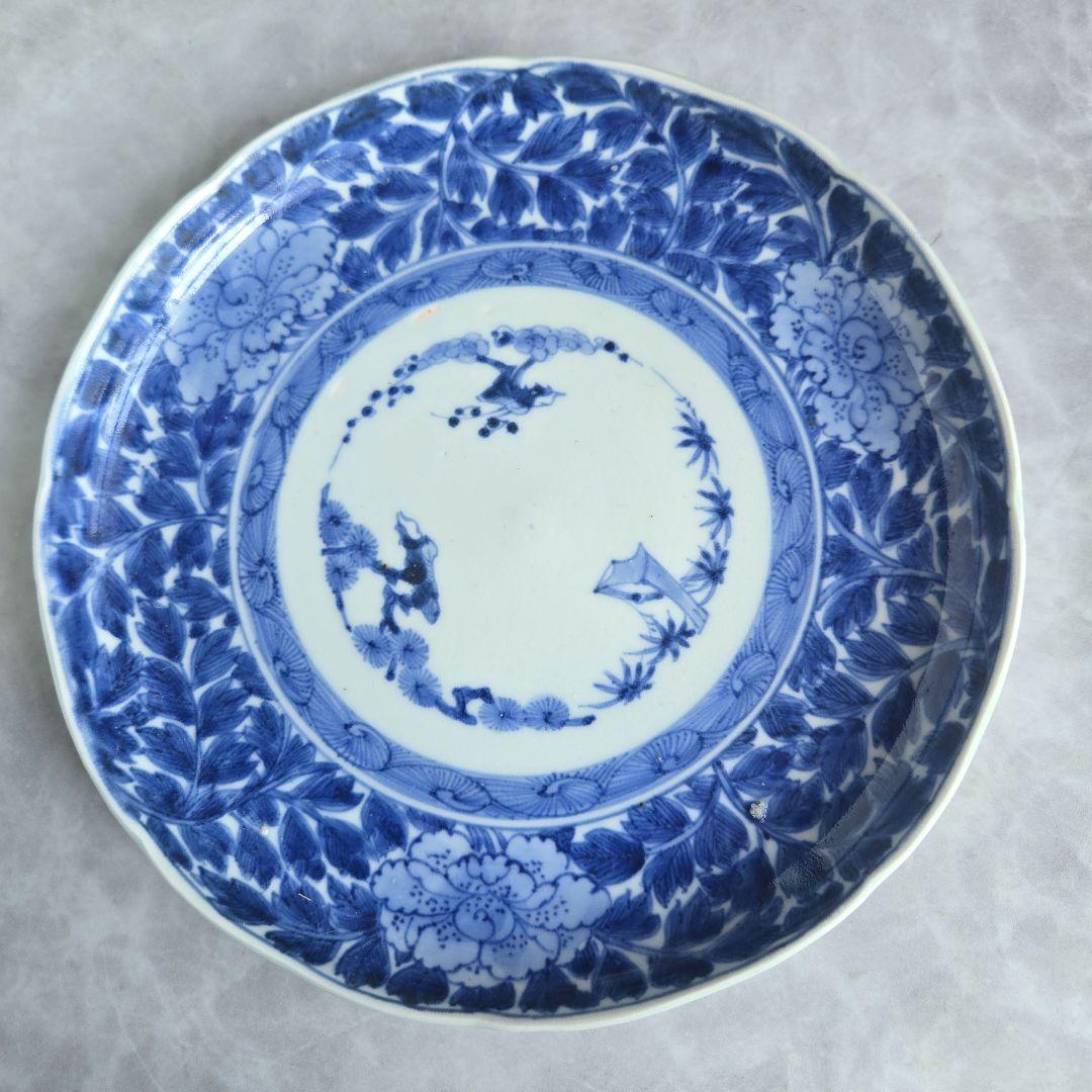 古伊万里　染付　七寸皿　江戸時代　葉唐草　　金直し　金継ぎ　骨董　アンティーク