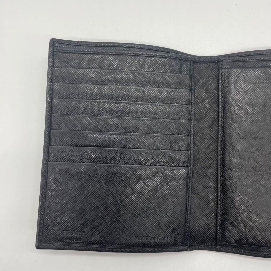 【美品】 PRADA プラダ サフィアーノレザー 折り財布 ブラック w4