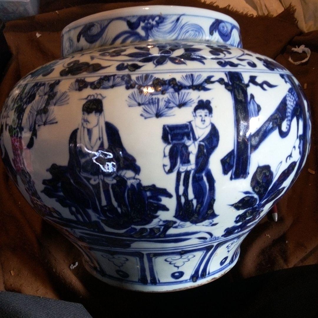 中国陶磁器　元染付　人物大壺