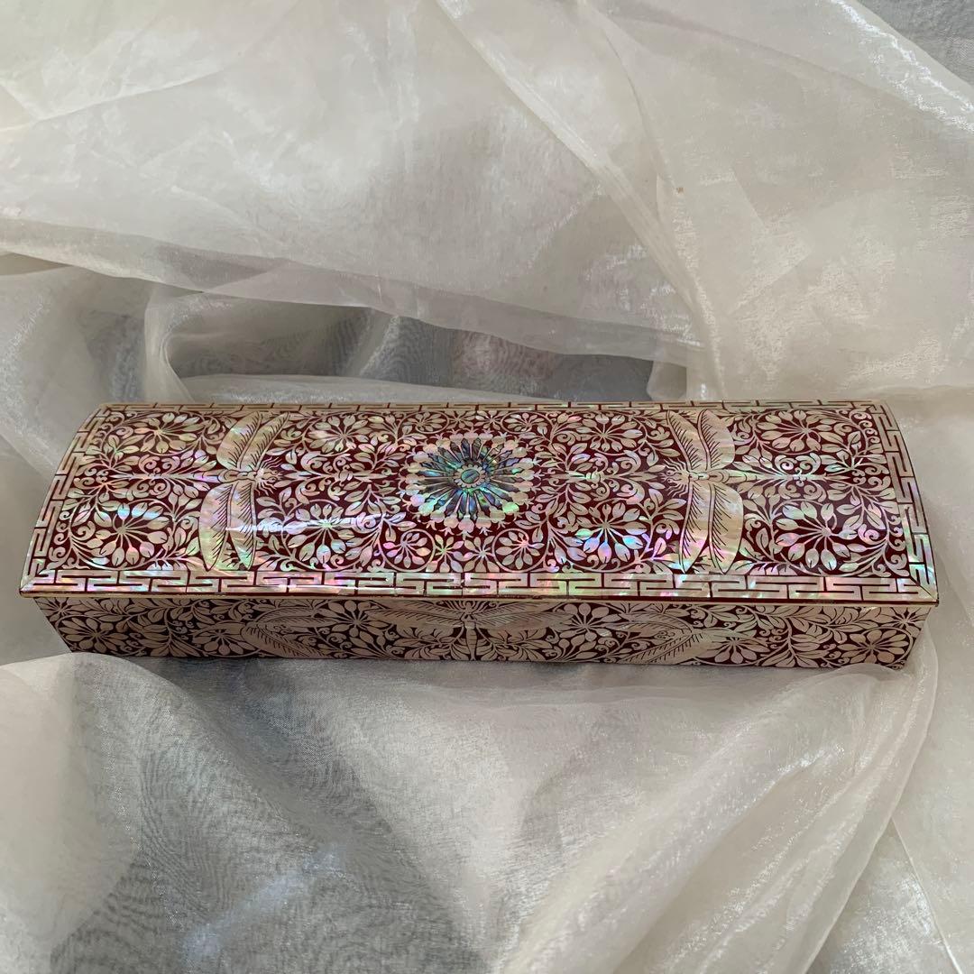 美品　螺鈿細工　ジュエリーボックス　ペンケース　伝統工芸　ピンク系