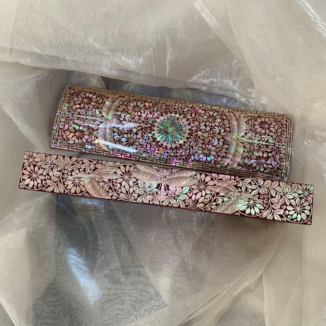 美品　螺鈿細工　ジュエリーボックス　ペンケース　伝統工芸　ピンク系