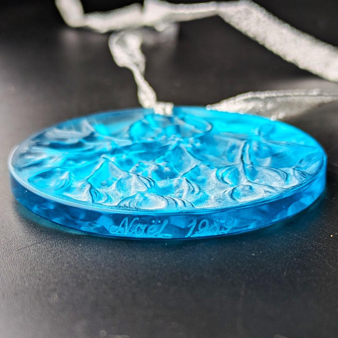 鮮烈ターコイズ★ラリック ヤドリギ ペンダント オーナメント 美品 フランス