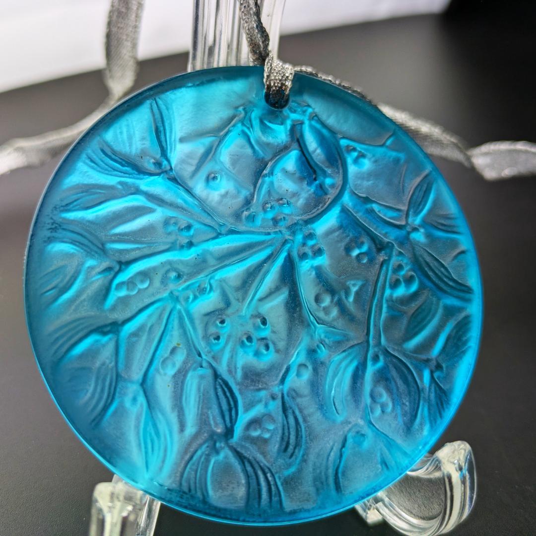 鮮烈ターコイズ★ラリック ヤドリギ ペンダント オーナメント 美品 フランス