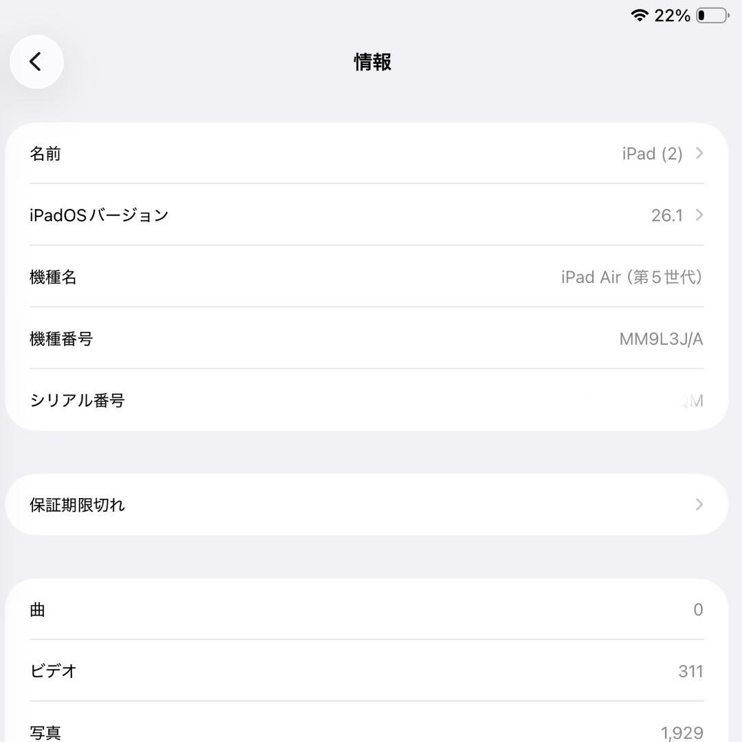 iPad Air 11インチ 第5世代 M1チップ 256GB 最大容量84%