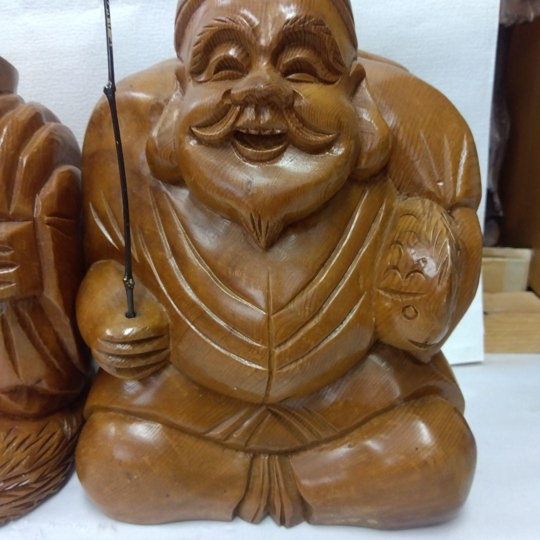 木製彫刻 笑顔の神様 2体セット【大】大黒様・恵比寿様　縁起物