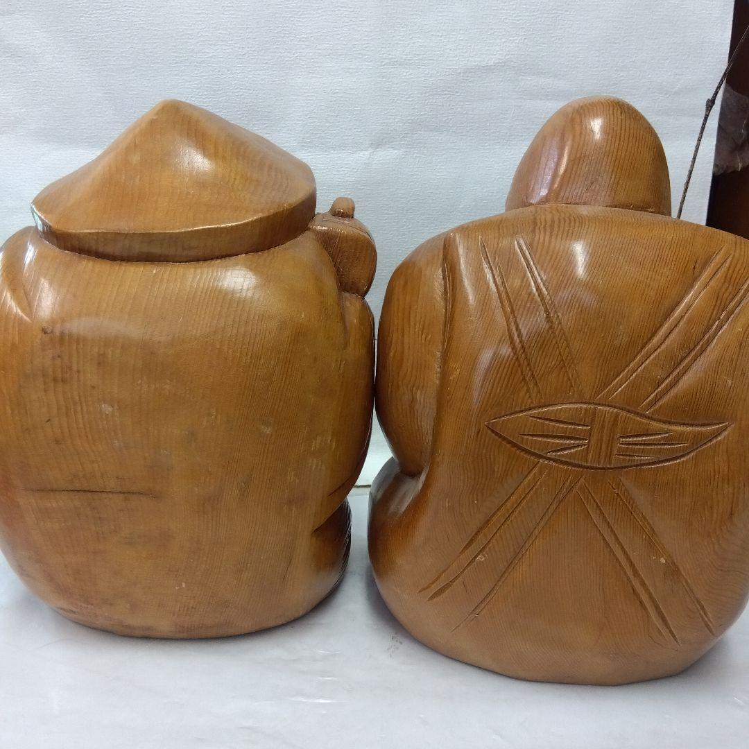 木製彫刻 笑顔の神様 2体セット【大】大黒様・恵比寿様　縁起物