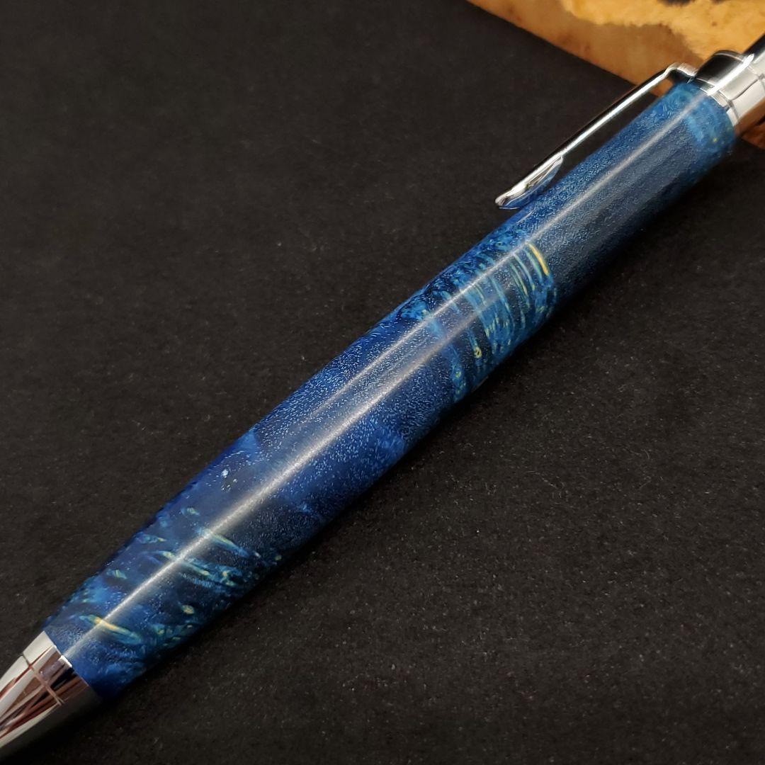 24Bハンドメイド木軸シャーペンスタビライズドウッド青