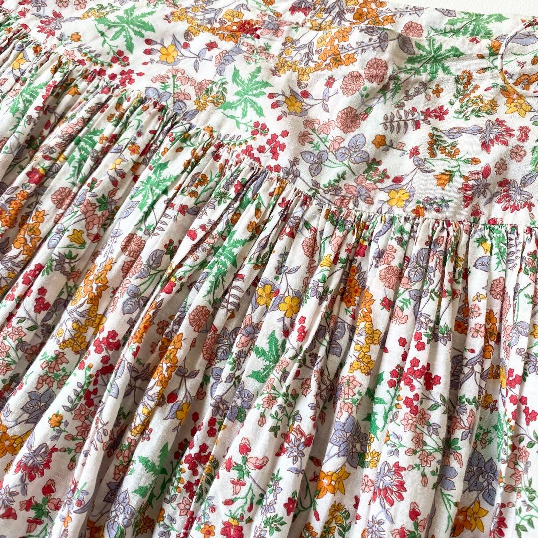 【美品】45R　スカート　LIBERTY　ネオンフィールズ　花柄　ギャザー　M