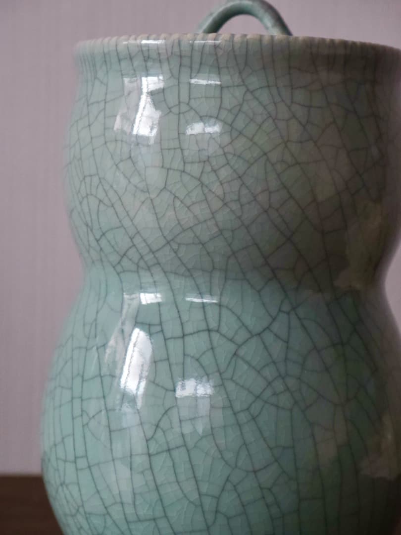 七官青磁　長水指　祥堂　茶道具　水指　箱付　Q2301